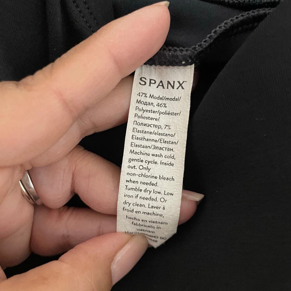 SPANX AirEssentials Jumpsuit 1X Petite Black Long Sleeve Wide Leg Drawstring - Picture 11 of 11